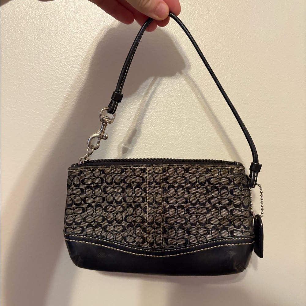 Coach Black and grey wristlet with Signature Monogram